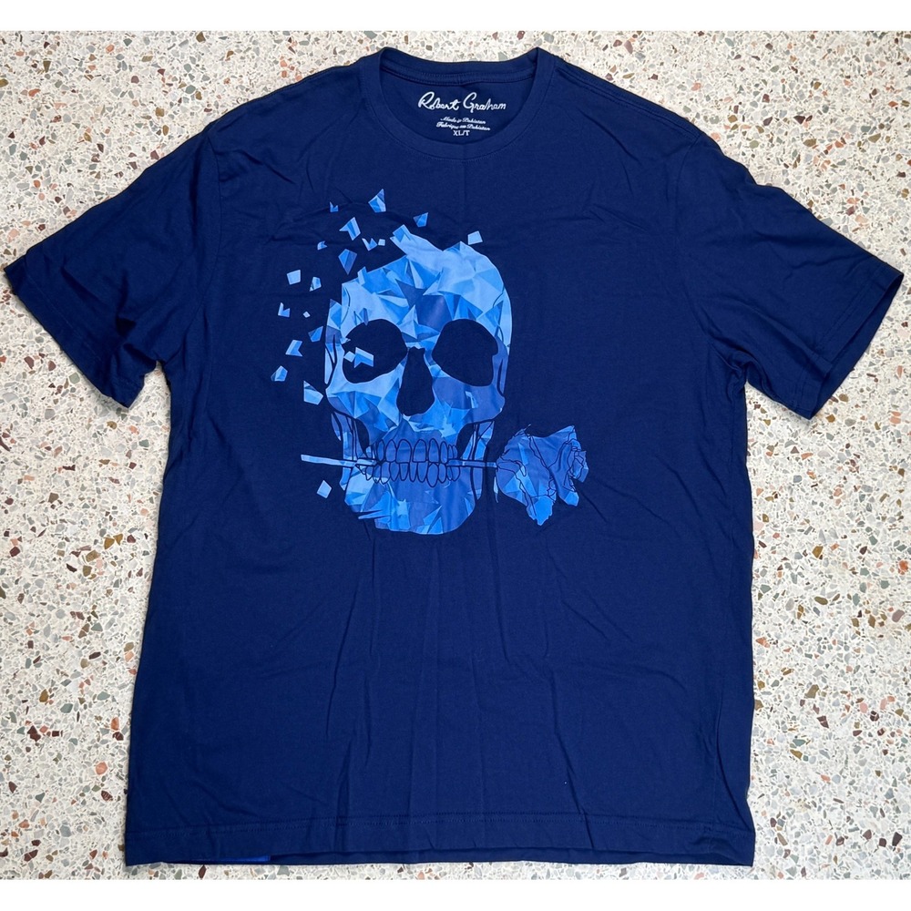 Robert Graham Rose Skull Graphic Print Men's Short Sleeve T-Shirt Size XL/T - Picture 1 of 9